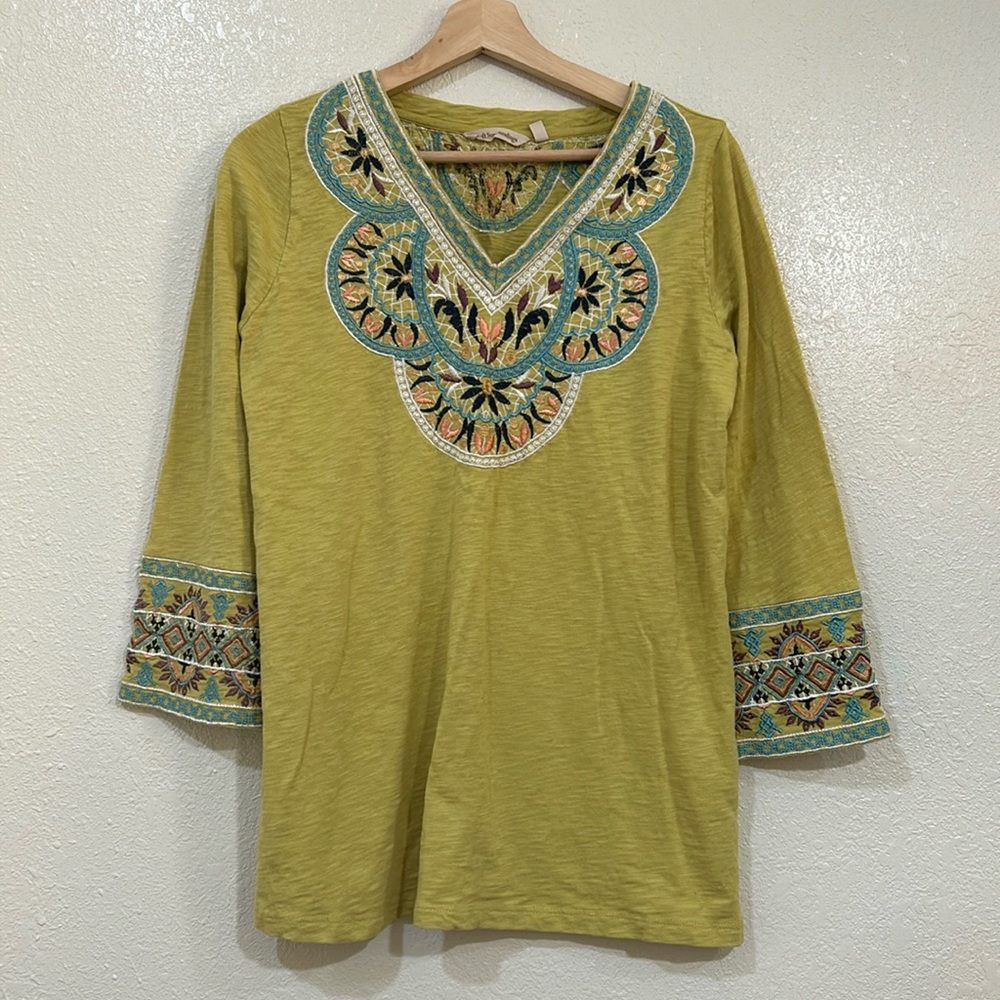 SOFT SURROUNDING WOMENS SUNRISE TUNIC TOP LIME EMBROIDERED SZ SMALL